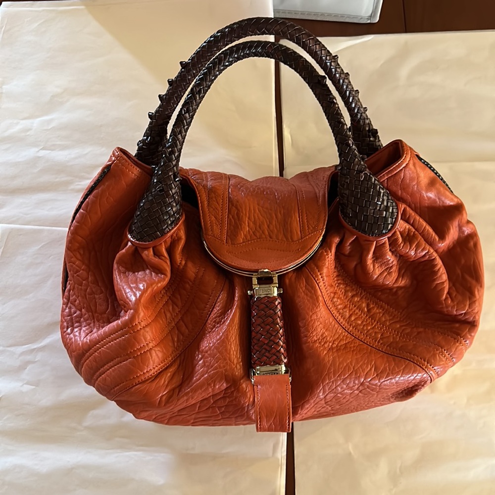 Fendi Orange Hobo with Antique Brass Detail